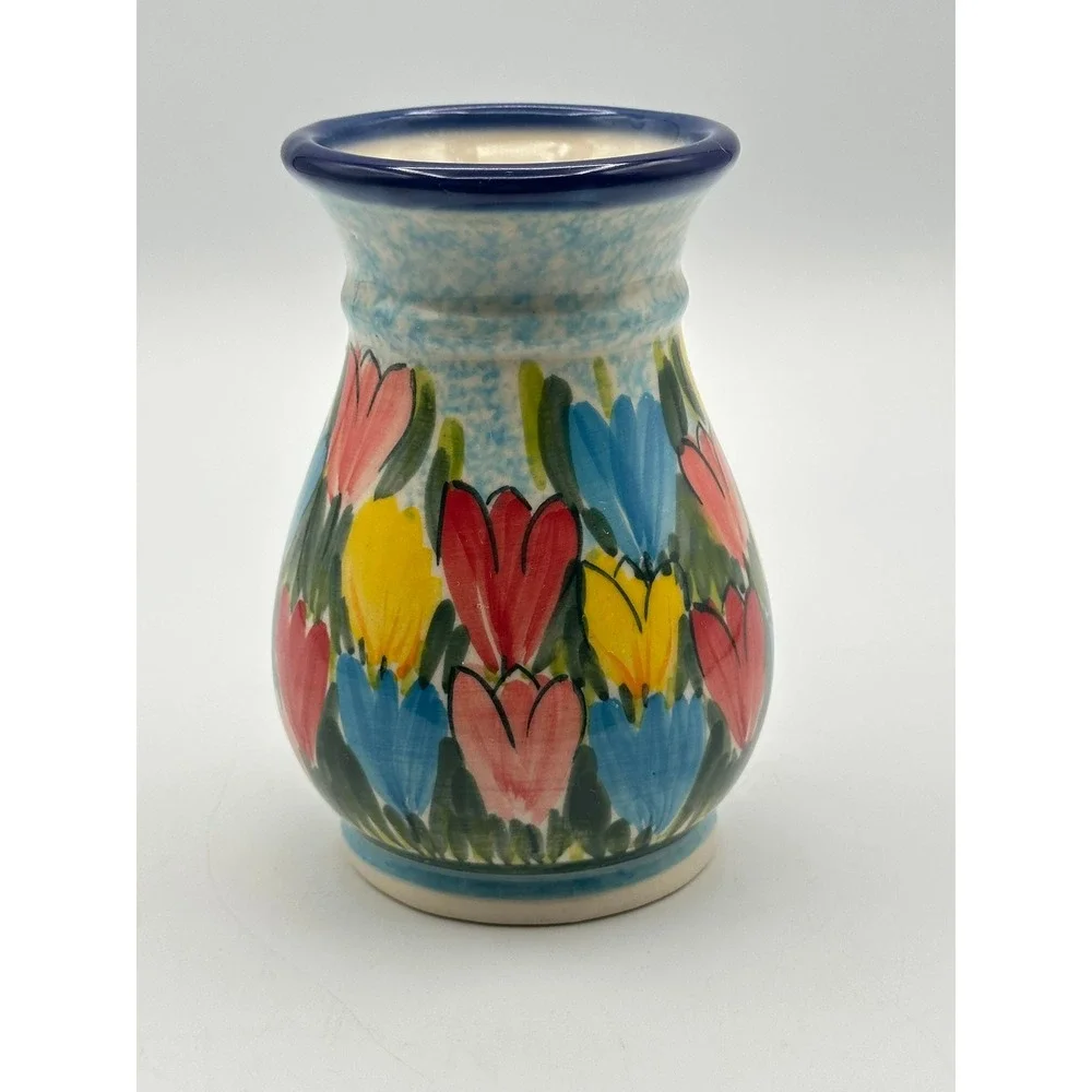 Polish Pottery Artist Signed Unikat Floral Vase 5
